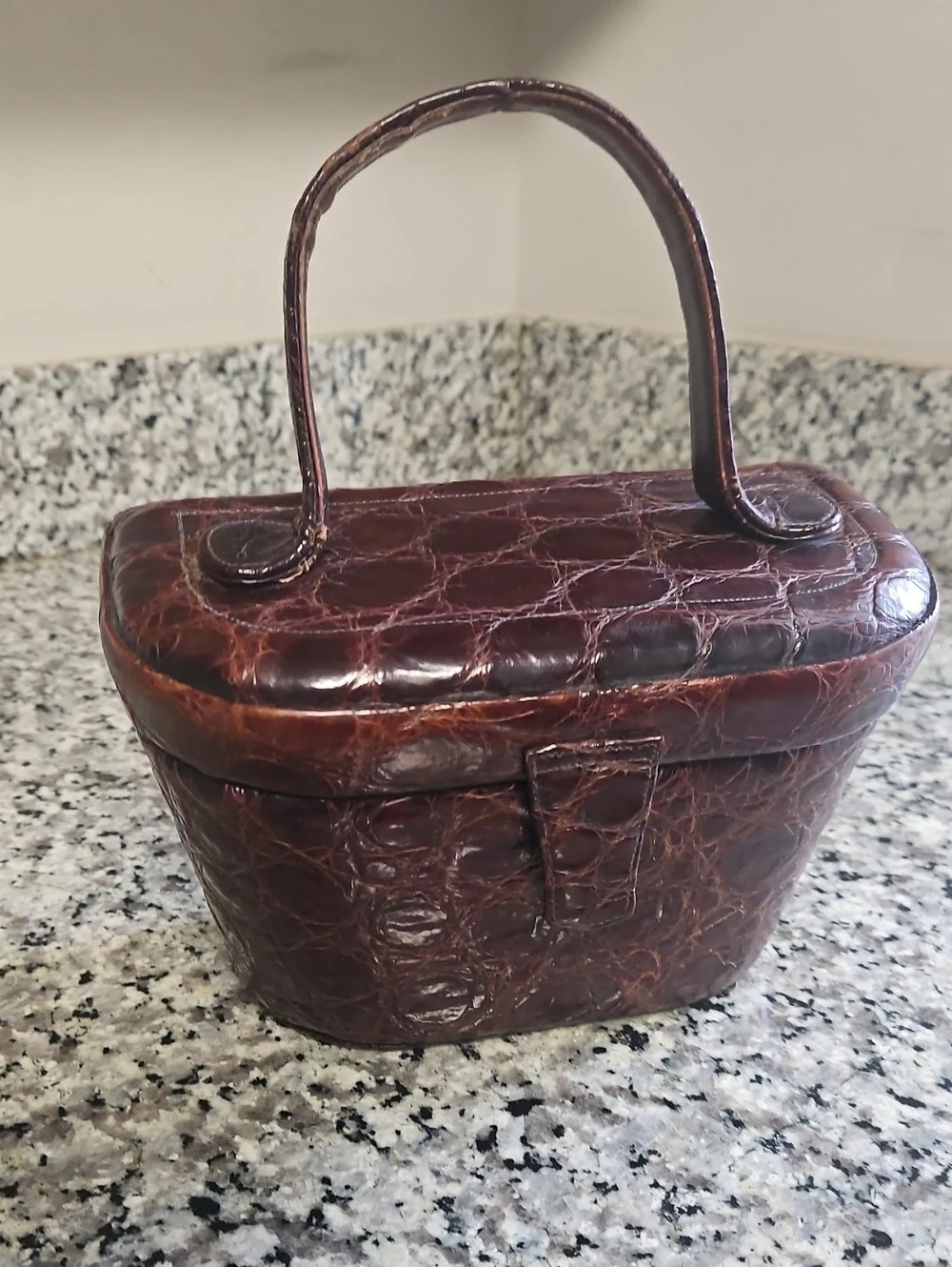 Vintage 1950s Palizzio Brown Genuine Crocodile Alligator Box Purse Handbag